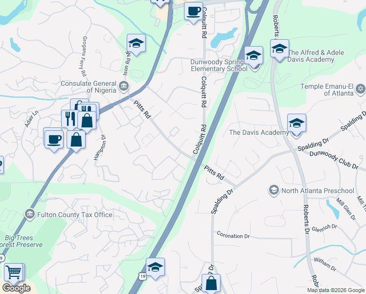 map of restaurants, bars, coffee shops, grocery stores, and more near 7922 Briar Villa Place in Atlanta