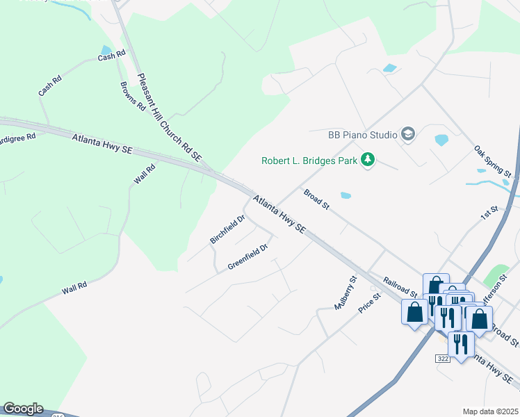 map of restaurants, bars, coffee shops, grocery stores, and more near 1749 Atlanta Highway in Statham