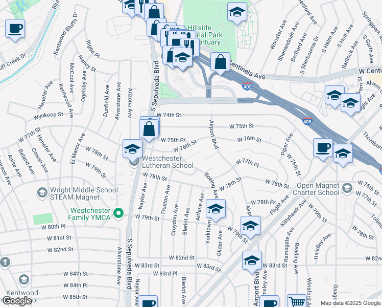 map of restaurants, bars, coffee shops, grocery stores, and more near 7619 Truxton Avenue in Los Angeles