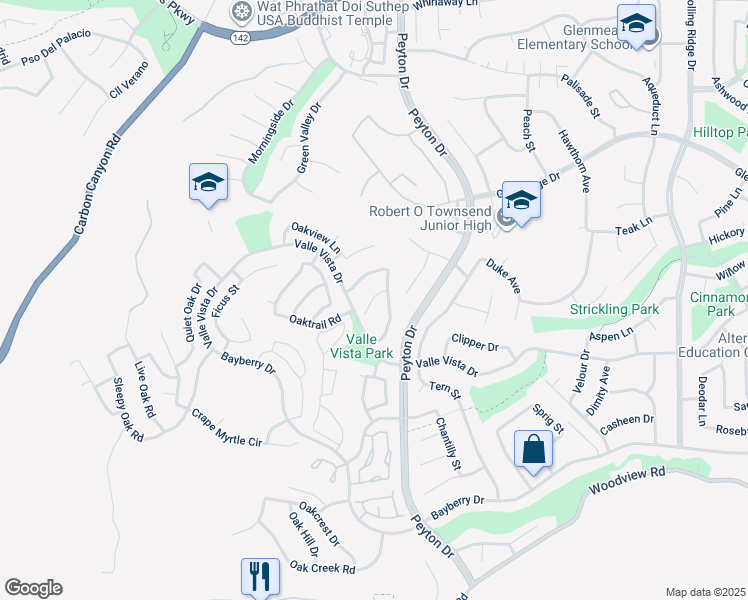 map of restaurants, bars, coffee shops, grocery stores, and more near 3233 Oakleaf Court in Chino Hills
