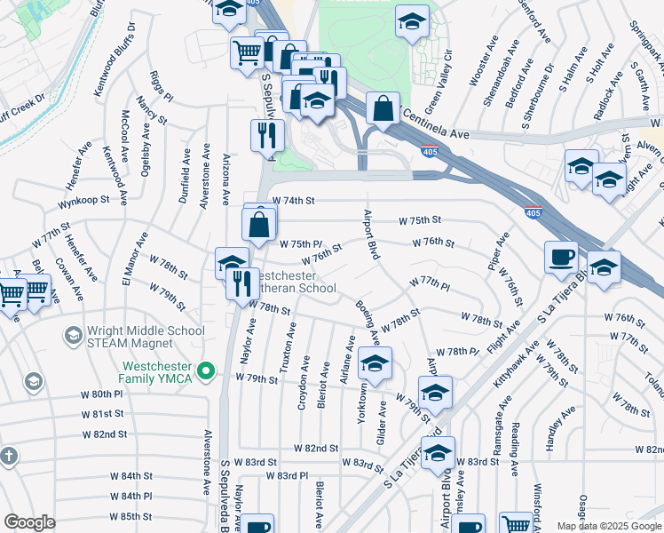 map of restaurants, bars, coffee shops, grocery stores, and more near 7619 Truxton Avenue in Los Angeles