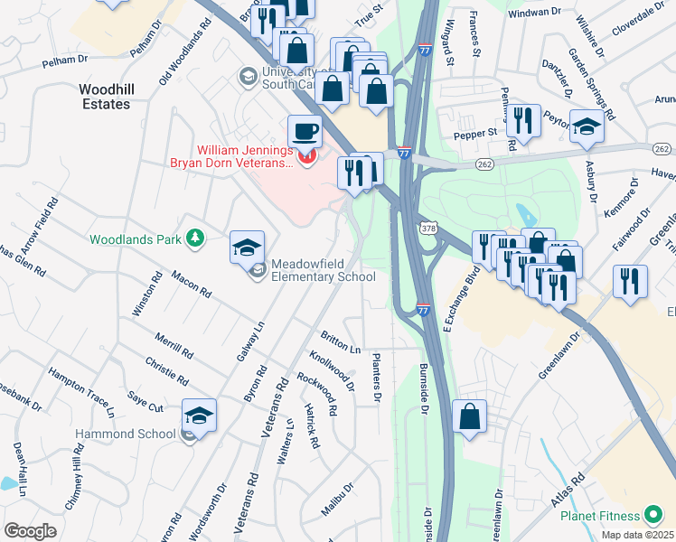 map of restaurants, bars, coffee shops, grocery stores, and more near 393 Wormwood Lane in Columbia