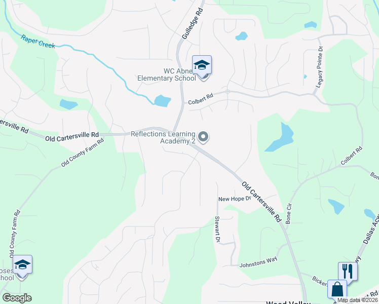 map of restaurants, bars, coffee shops, grocery stores, and more near 4747 Old Cartersville Road in Dallas