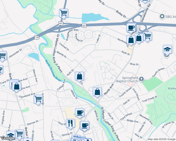 map of restaurants, bars, coffee shops, grocery stores, and more near 20 Jonas Avenue in Athens