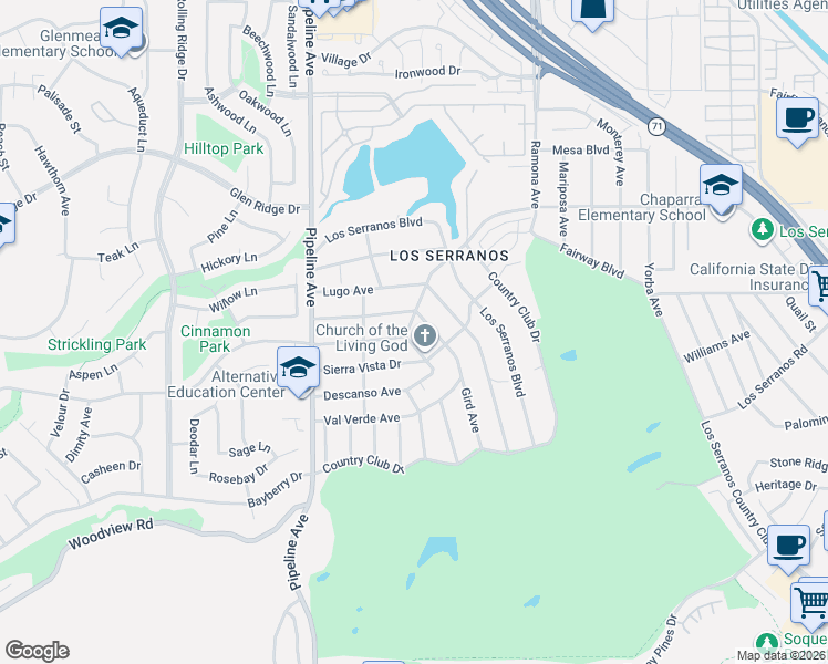 map of restaurants, bars, coffee shops, grocery stores, and more near 4271 Gird Avenue in Chino Hills