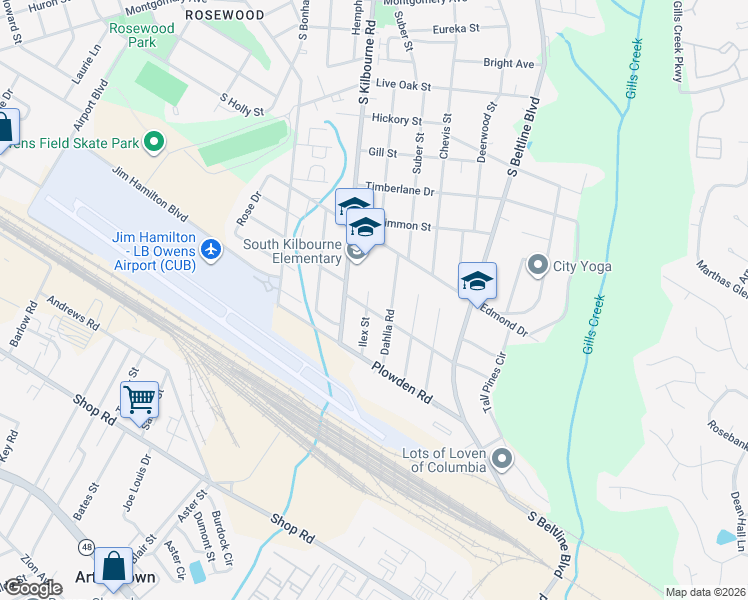 map of restaurants, bars, coffee shops, grocery stores, and more near 1447 Ilex Street in Columbia