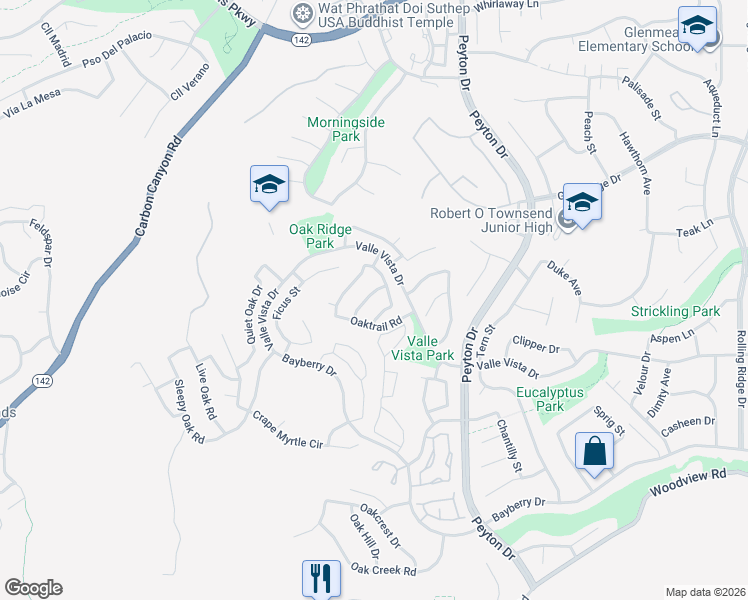 map of restaurants, bars, coffee shops, grocery stores, and more near 15531 Oakhurst Street in Chino Hills