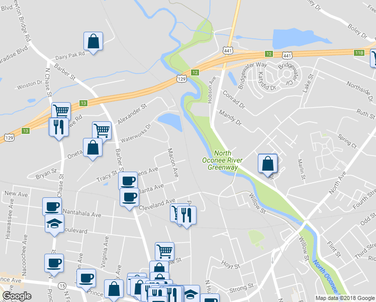 map of restaurants, bars, coffee shops, grocery stores, and more near 893 Athens Avenue in Athens