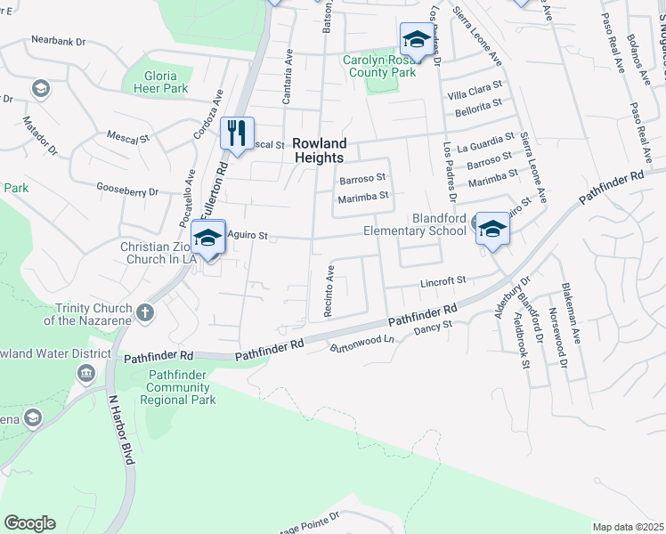 map of restaurants, bars, coffee shops, grocery stores, and more near 18432 Fidalgo Street in Rowland Heights
