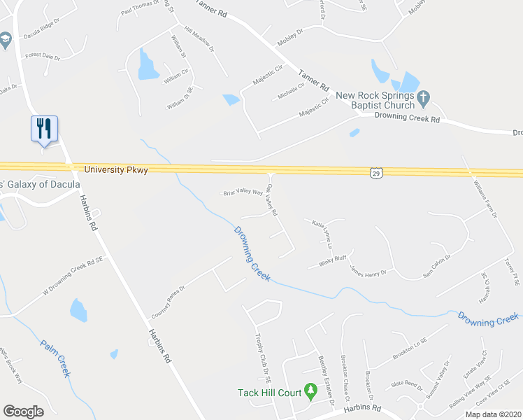map of restaurants, bars, coffee shops, grocery stores, and more near 2548 Oak Valley Lane in Dacula