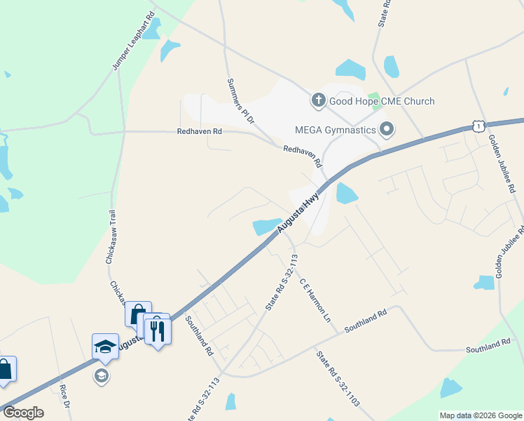 map of restaurants, bars, coffee shops, grocery stores, and more near 3834 Augusta Highway in Gilbert