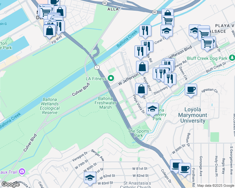 map of restaurants, bars, coffee shops, grocery stores, and more near in Los Angeles