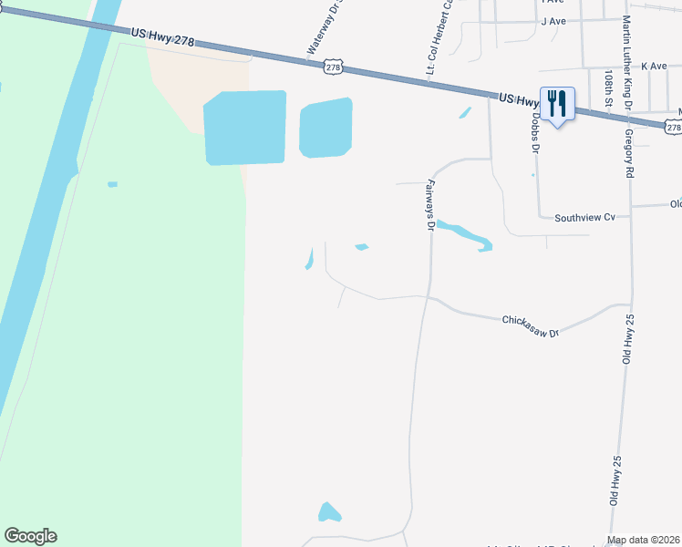 map of restaurants, bars, coffee shops, grocery stores, and more near 60086 Chickasaw Drive in Amory