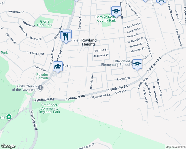 map of restaurants, bars, coffee shops, grocery stores, and more near 18432 Fidalgo Street in Rowland Heights