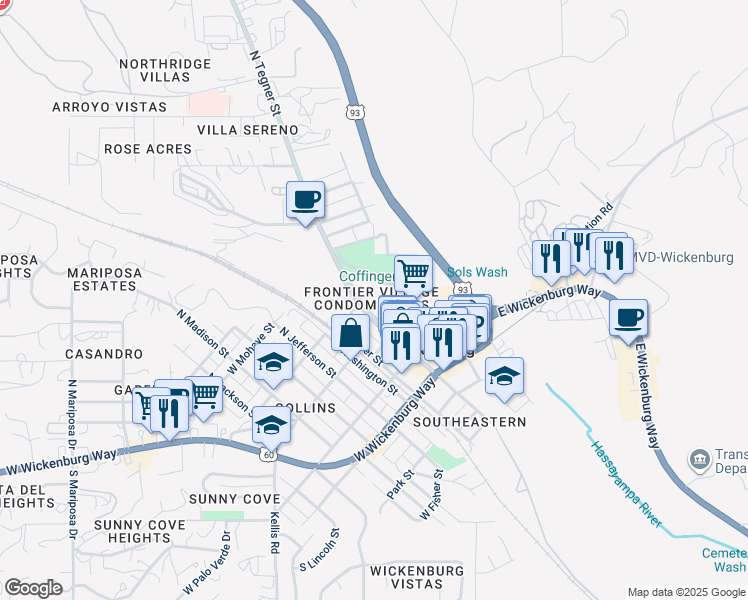 map of restaurants, bars, coffee shops, grocery stores, and more near 455 North Tegner Street in Wickenburg
