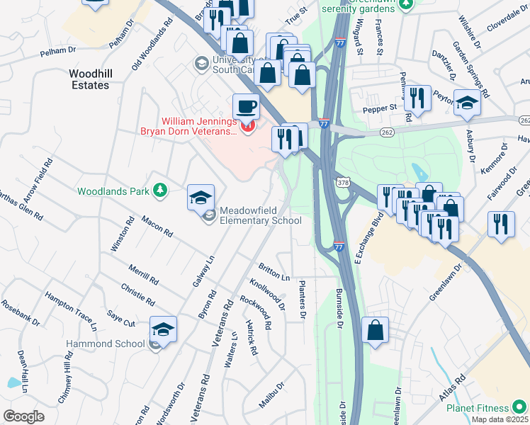 map of restaurants, bars, coffee shops, grocery stores, and more near 332 Byron Road in Columbia