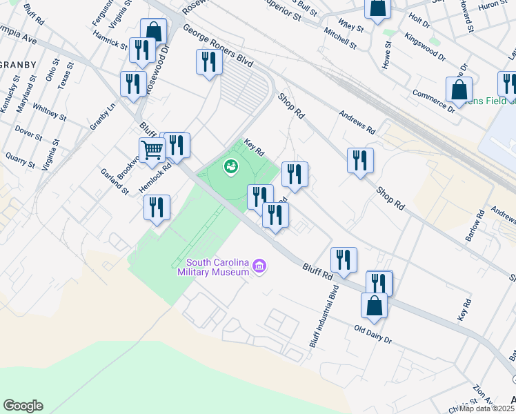 map of restaurants, bars, coffee shops, grocery stores, and more near 41 South Carolina 48 in Columbia