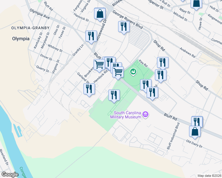 map of restaurants, bars, coffee shops, grocery stores, and more near 19 South Carolina 48 in Columbia
