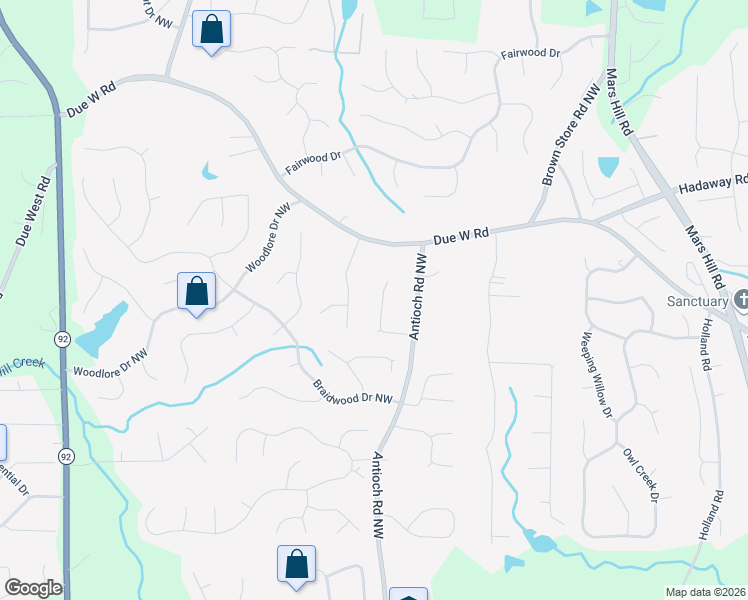 map of restaurants, bars, coffee shops, grocery stores, and more near 6040 Antioch Court in Powder Springs