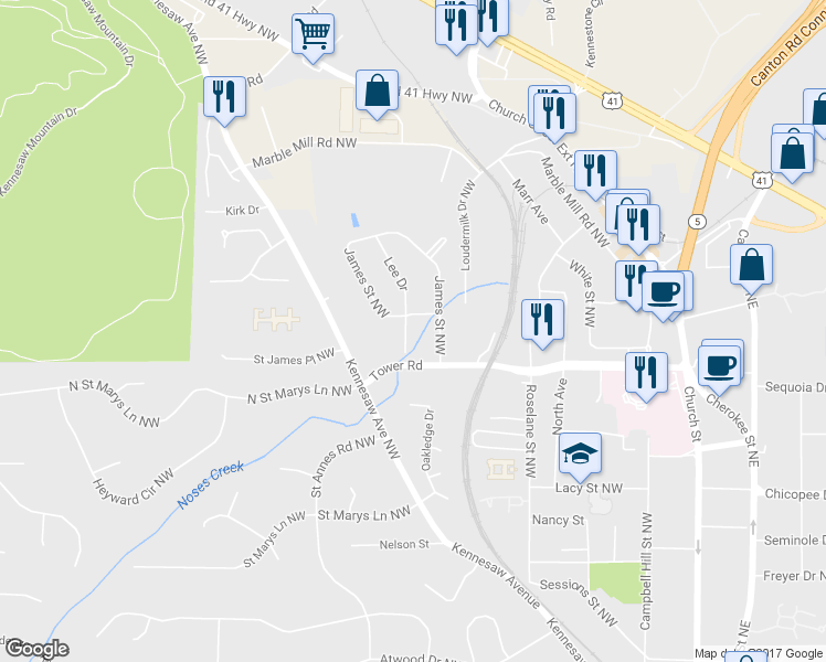 map of restaurants, bars, coffee shops, grocery stores, and more near 830 Lee Drive in Marietta