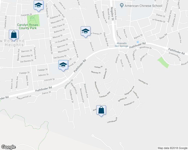 map of restaurants, bars, coffee shops, grocery stores, and more near 2712 Westbourne Place in Rowland Heights