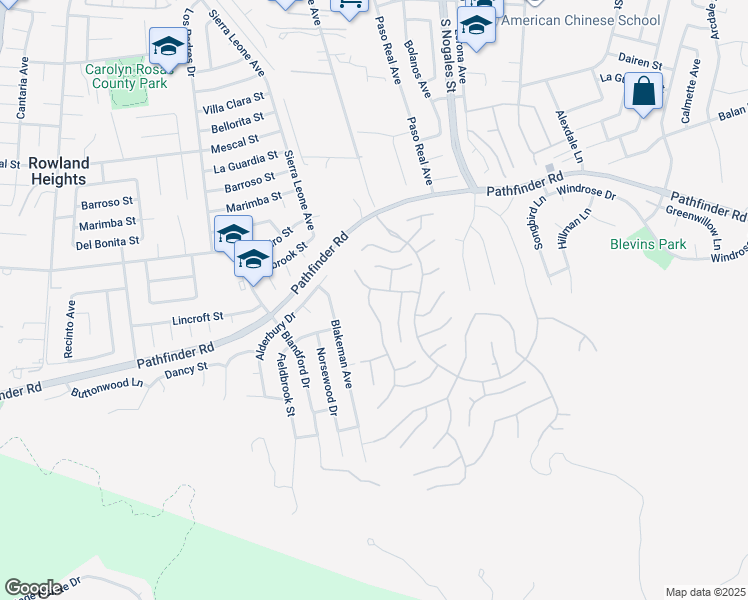 map of restaurants, bars, coffee shops, grocery stores, and more near 2712 Westbourne Place in Rowland Heights