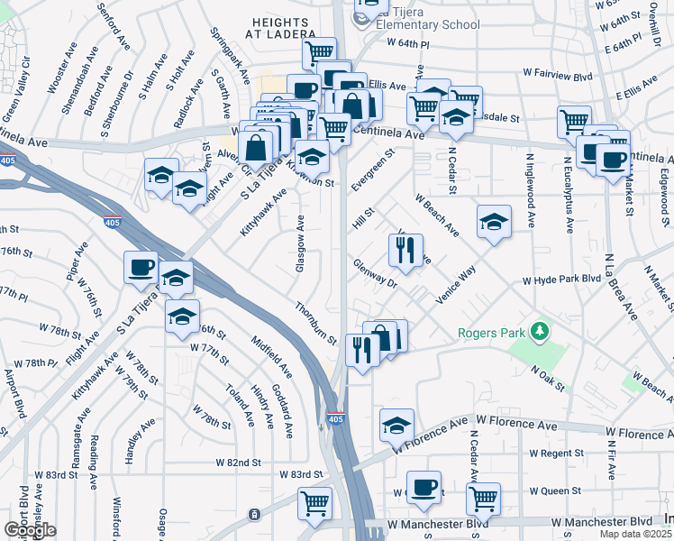 map of restaurants, bars, coffee shops, grocery stores, and more near 7106 Knowlton Place in Los Angeles