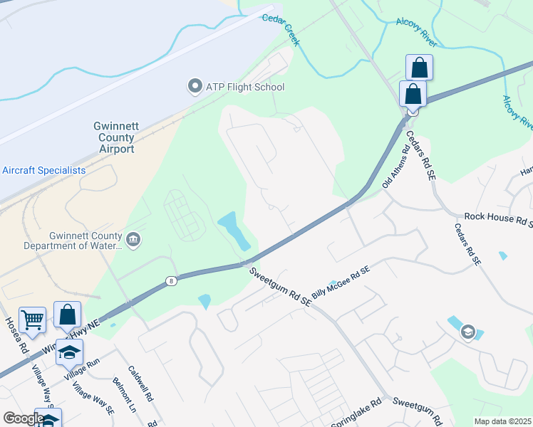 map of restaurants, bars, coffee shops, grocery stores, and more near 152 Ledgewood Mill Way Northeast in Lawrenceville