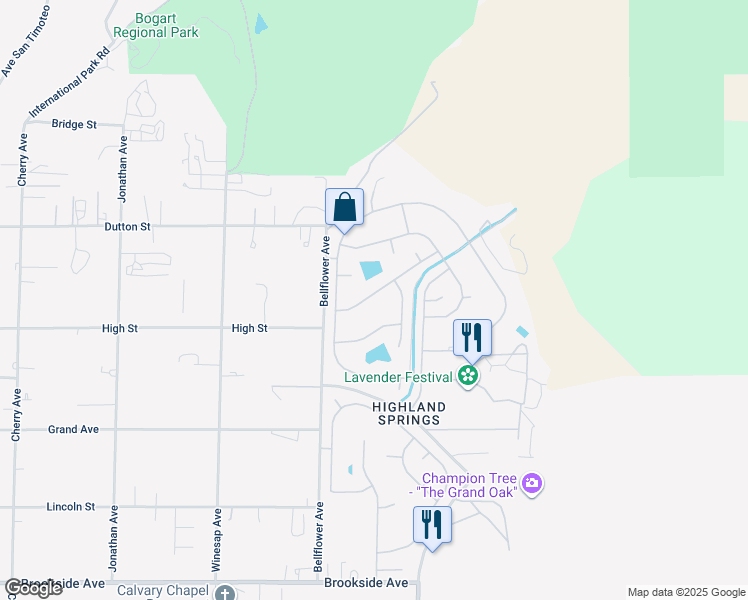 map of restaurants, bars, coffee shops, grocery stores, and more near 40825 Laredo Trail in Cherry Valley