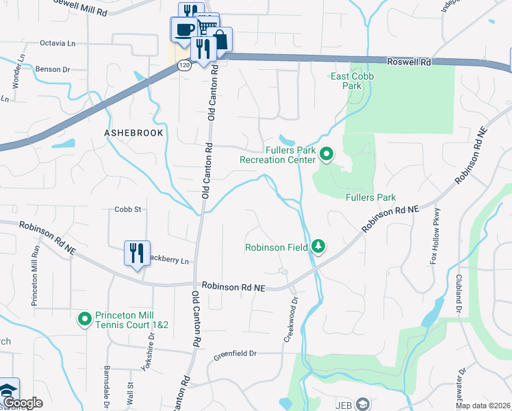 map of restaurants, bars, coffee shops, grocery stores, and more near 848 Barn Owl Road in Marietta
