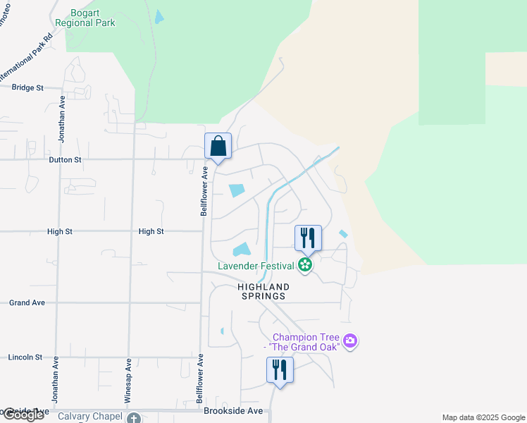 map of restaurants, bars, coffee shops, grocery stores, and more near 10260 Cimarron Trail in Cherry Valley