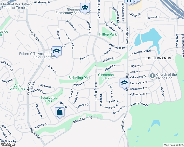 map of restaurants, bars, coffee shops, grocery stores, and more near 3820 Aspen Lane in Chino Hills