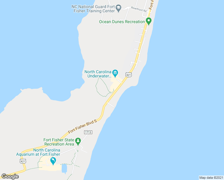 map of restaurants, bars, coffee shops, grocery stores, and more near 1610 South Fort Fisher Boulevard in Kure Beach