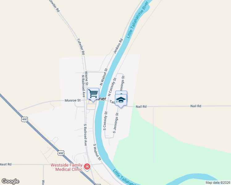 map of restaurants, bars, coffee shops, grocery stores, and more near 423 Jennings Street in Sumner