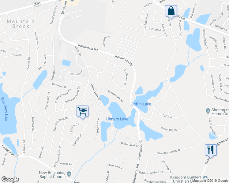 map of restaurants, bars, coffee shops, grocery stores, and more near 134 Emerald Lake Road in Columbia