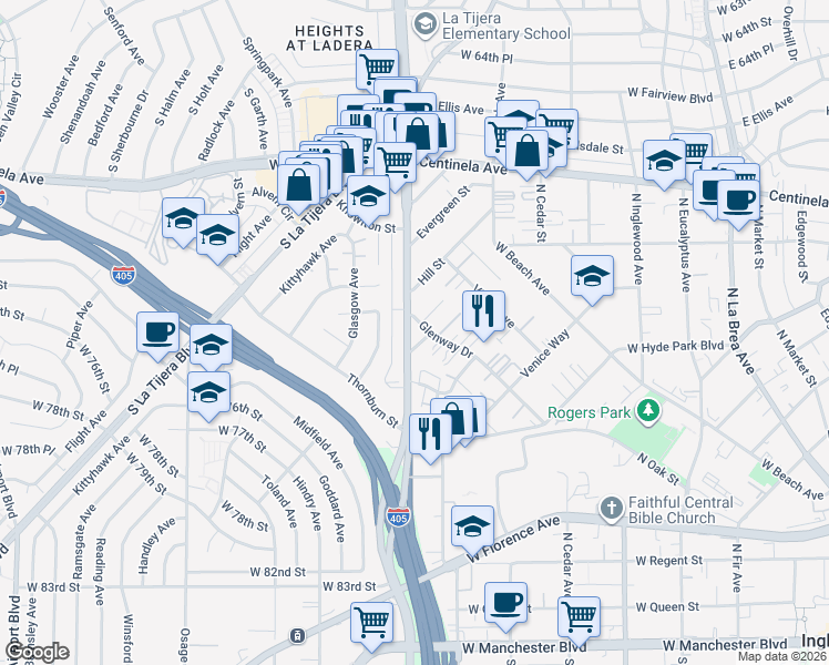 map of restaurants, bars, coffee shops, grocery stores, and more near 7050 La Cienega Boulevard in Los Angeles