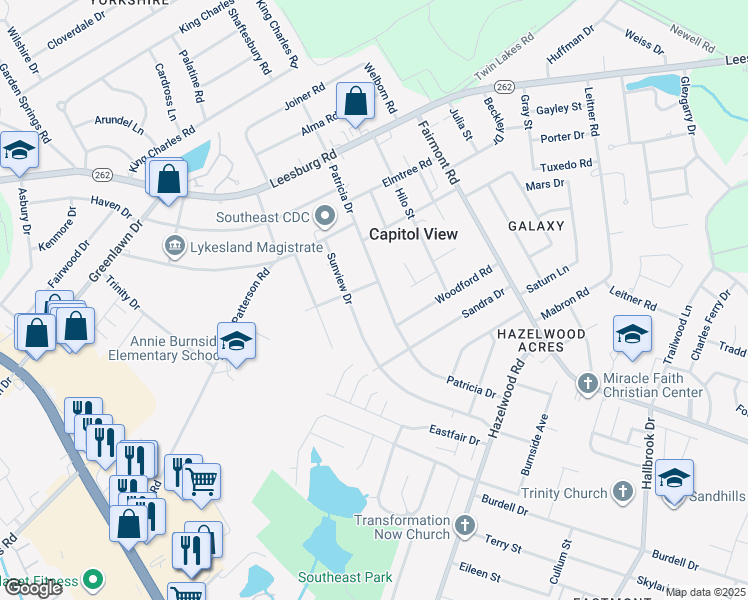 map of restaurants, bars, coffee shops, grocery stores, and more near 7248 Patricia Drive in Columbia
