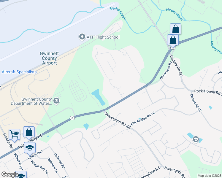 map of restaurants, bars, coffee shops, grocery stores, and more near 162 Ledgewood Mill Way Northeast in Lawrenceville