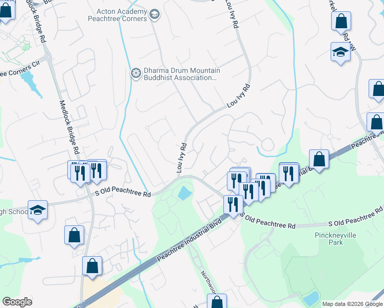 map of restaurants, bars, coffee shops, grocery stores, and more near 5000 Night Heron Lane in Norcross