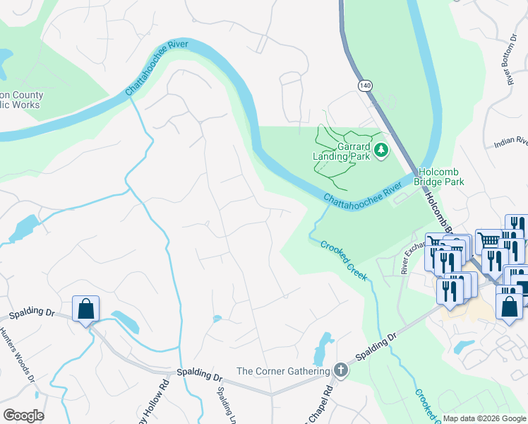 map of restaurants, bars, coffee shops, grocery stores, and more near 7245 Chattahoochee Bluff Drive in Atlanta