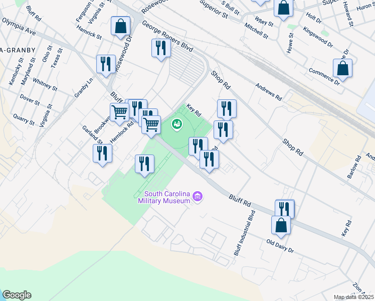 map of restaurants, bars, coffee shops, grocery stores, and more near 41 South Carolina 48 in Columbia