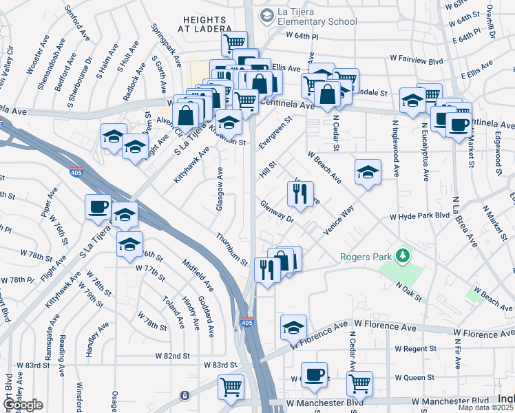 map of restaurants, bars, coffee shops, grocery stores, and more near 7050 La Cienega Boulevard in Los Angeles