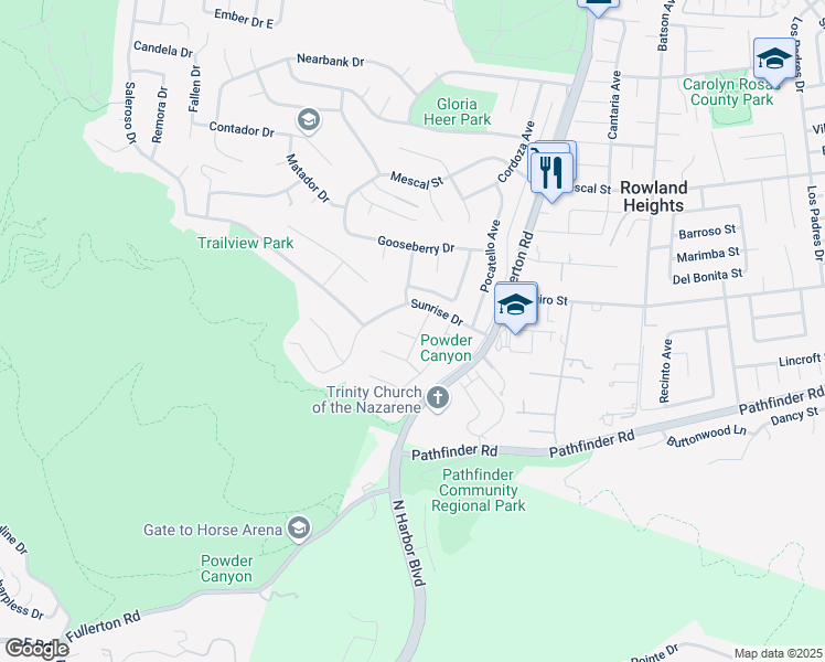 map of restaurants, bars, coffee shops, grocery stores, and more near 2729 Tulip tree Lane South in Rowland Heights