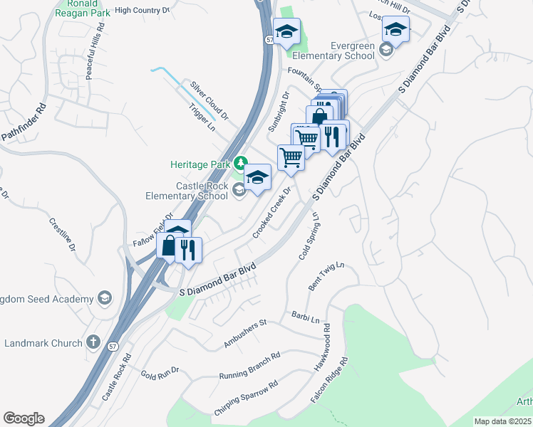 map of restaurants, bars, coffee shops, grocery stores, and more near 2973 Crooked Creek Drive in Diamond Bar