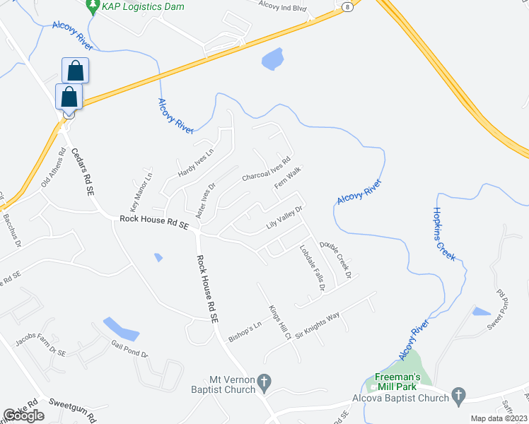 map of restaurants, bars, coffee shops, grocery stores, and more near Lily Valley Drive in Lawrenceville