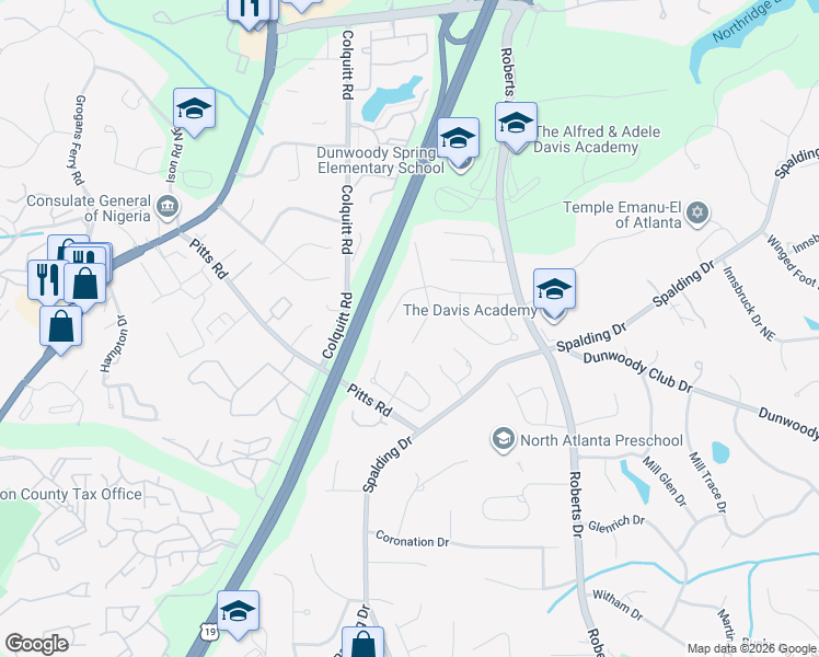 map of restaurants, bars, coffee shops, grocery stores, and more near 330 Spindle Court in Atlanta
