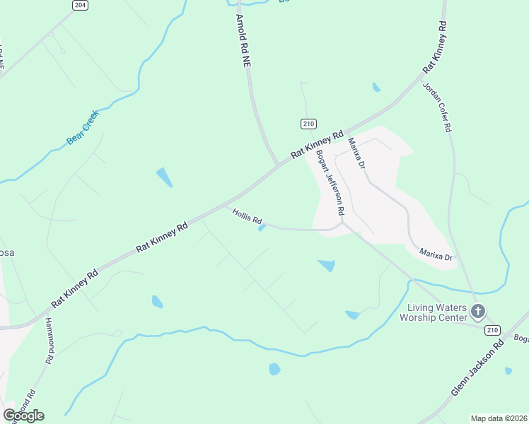 map of restaurants, bars, coffee shops, grocery stores, and more near 2436 Hollis Road in Statham