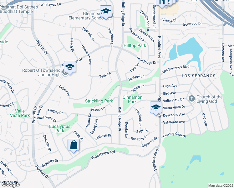 map of restaurants, bars, coffee shops, grocery stores, and more near 3820 Aspen Lane in Chino Hills