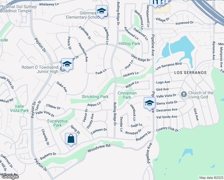 map of restaurants, bars, coffee shops, grocery stores, and more near 3820 Aspen Lane in Chino Hills