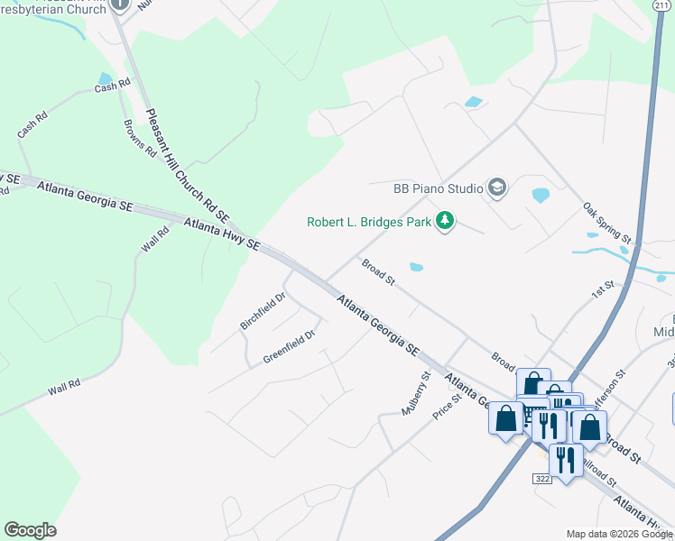 map of restaurants, bars, coffee shops, grocery stores, and more near 1756B Dooley Town Road in Statham